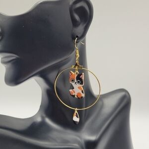 Enamel Cat Hoop Earrings with Swinging Tails​​​